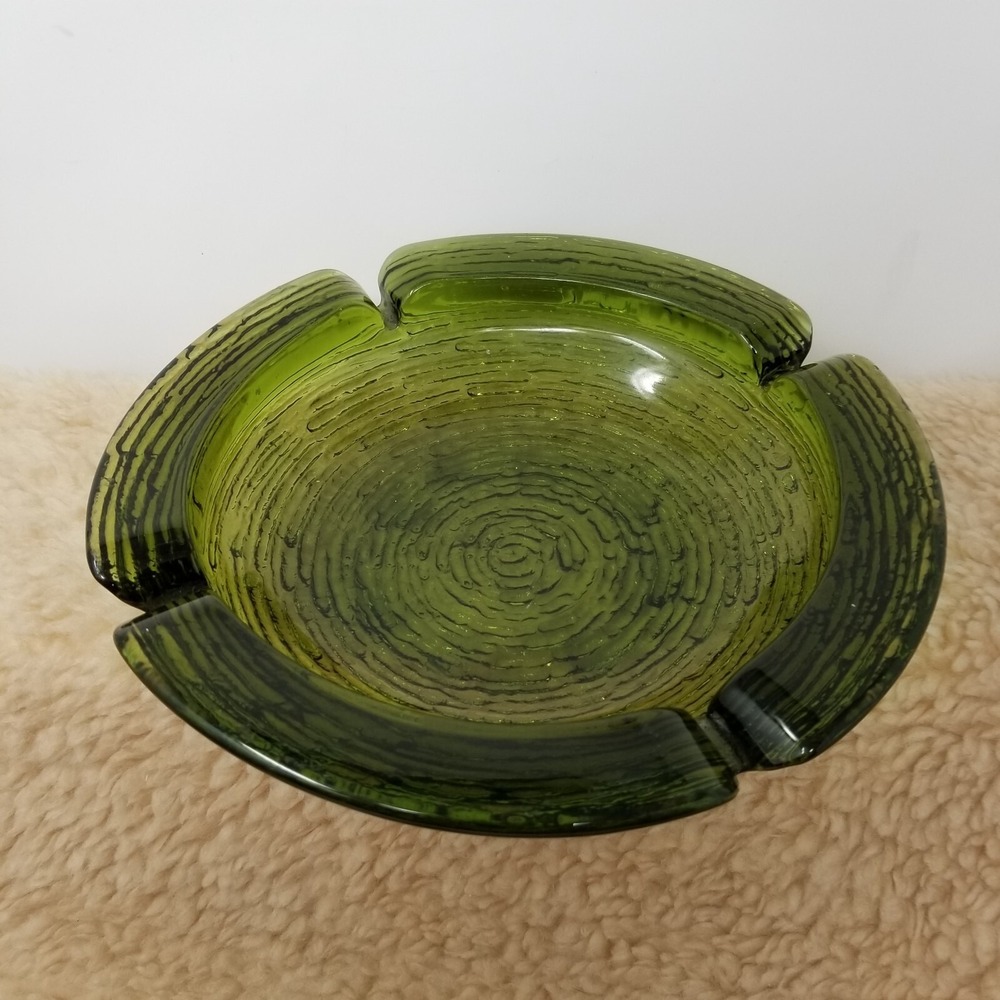 VTG Anchor Hocking Soreno Avocado Large Green Ashtray or Candy Dish MCM 70s